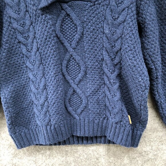 Janie and Jack Boys 2T Shawl Collar Sweater Fisherman Navy Blue Wool Blend Cable - Picture 4 of 8